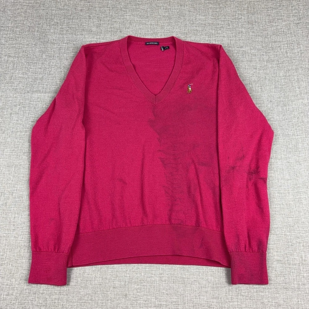 Polo Ralph Lauren Sweater Womens Medium Pink V Neck Merino Wool Knit Pony Logo
